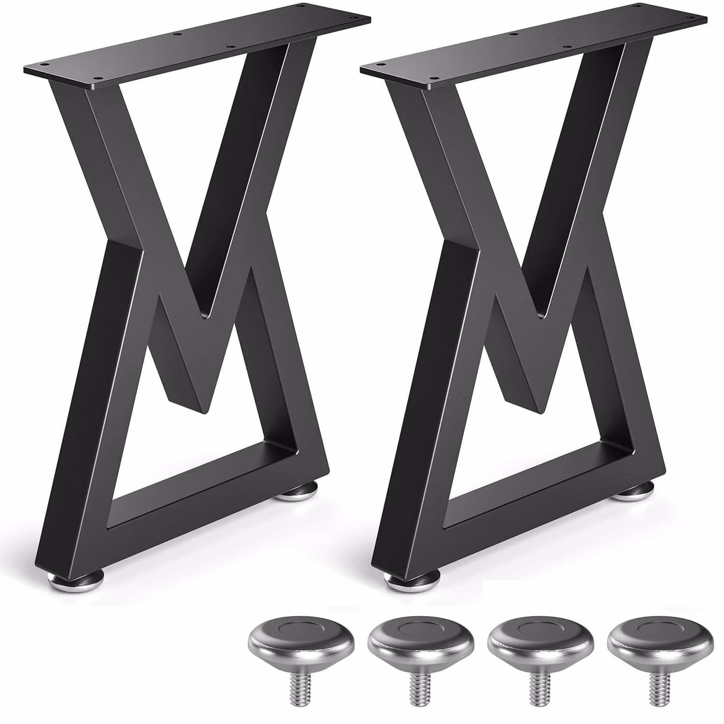 Set di 2 gambe metalliche nere a forma di V per mobili