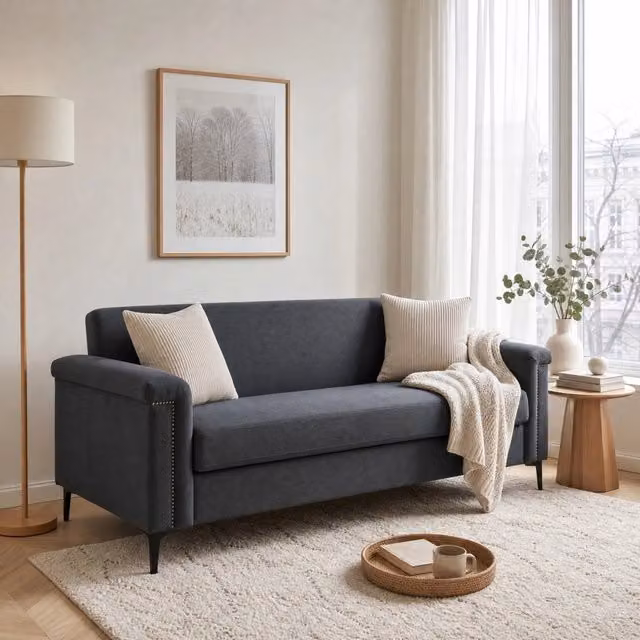 Divano a 2 posti Mivray moderno in tessuto grigio per soggiorno con cuscini inclusi – 1