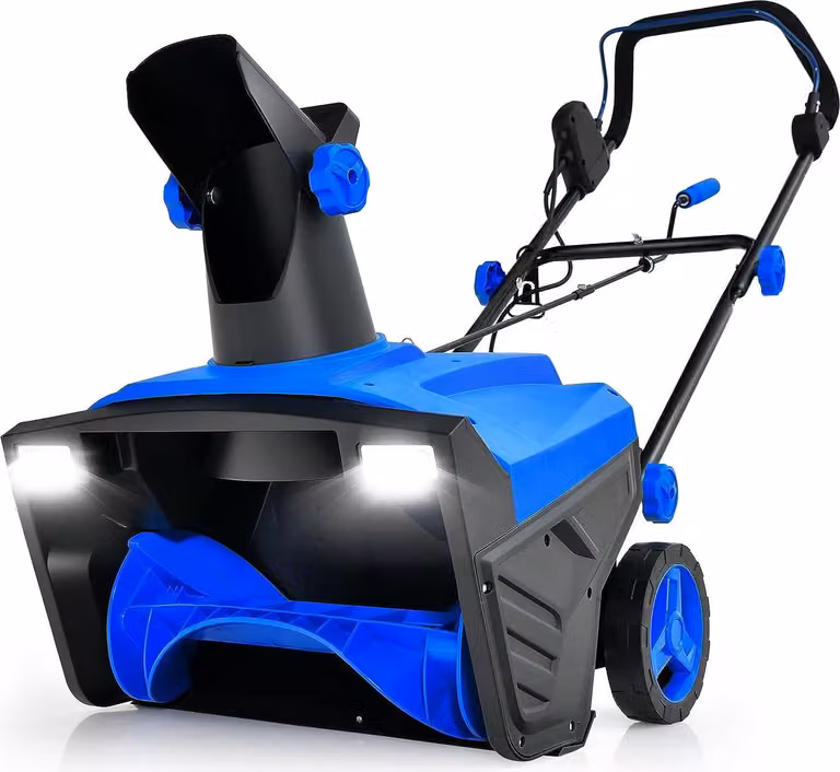 Spazzaneve elettrico COSTWAY con luci LED e motore da 15 A, larghezza di lavoro 50 cm, altezza di lavoro 25 cm, spazzaneve a filo con scivolo rotante a 180° e raggio di lancio di 9 m, blu