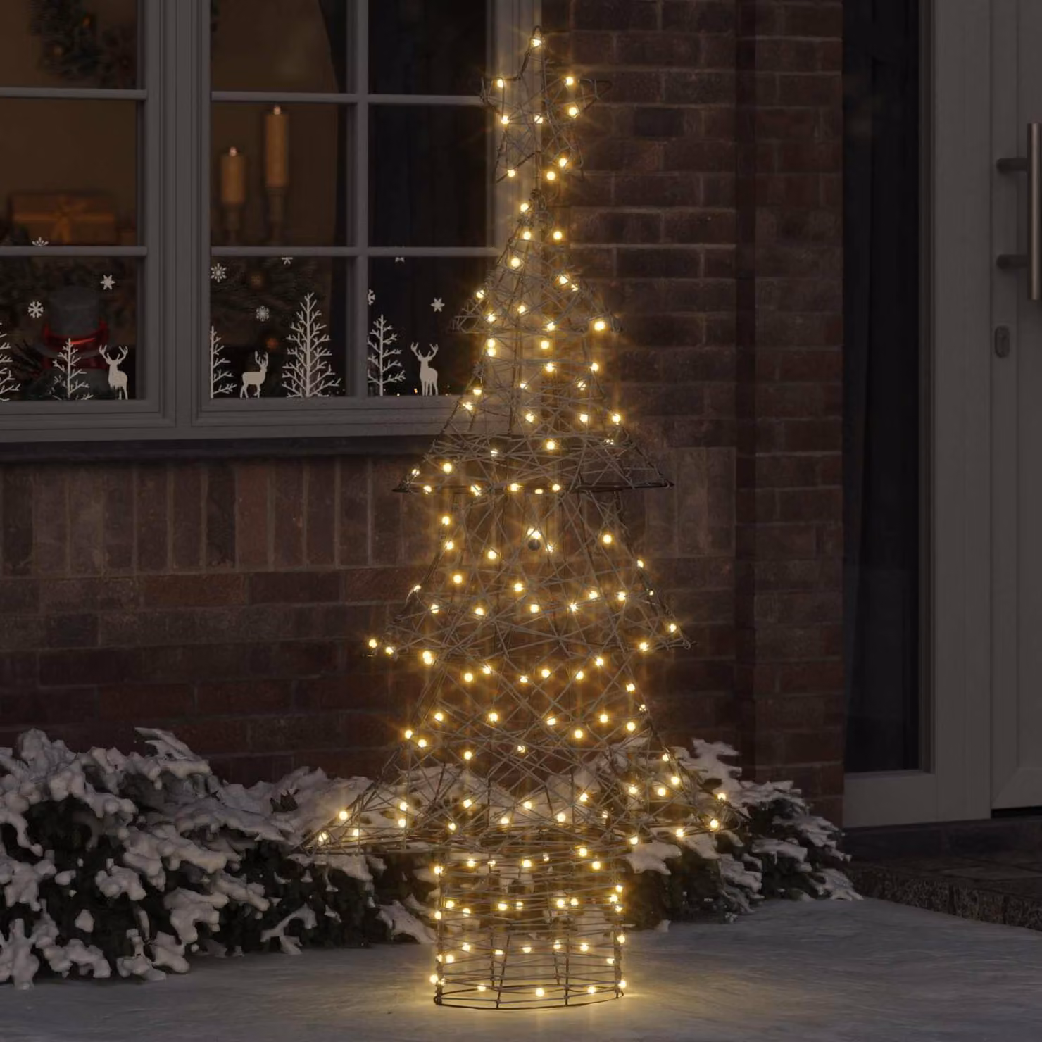 Albero di Natale vidaXL in rattan e metallo con 160 LED bianco caldo, Altezza: 150 cm