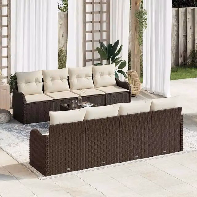 Set Divano da Giardino 9 pz 8-Numero di posti Marrone e Crema 3354297