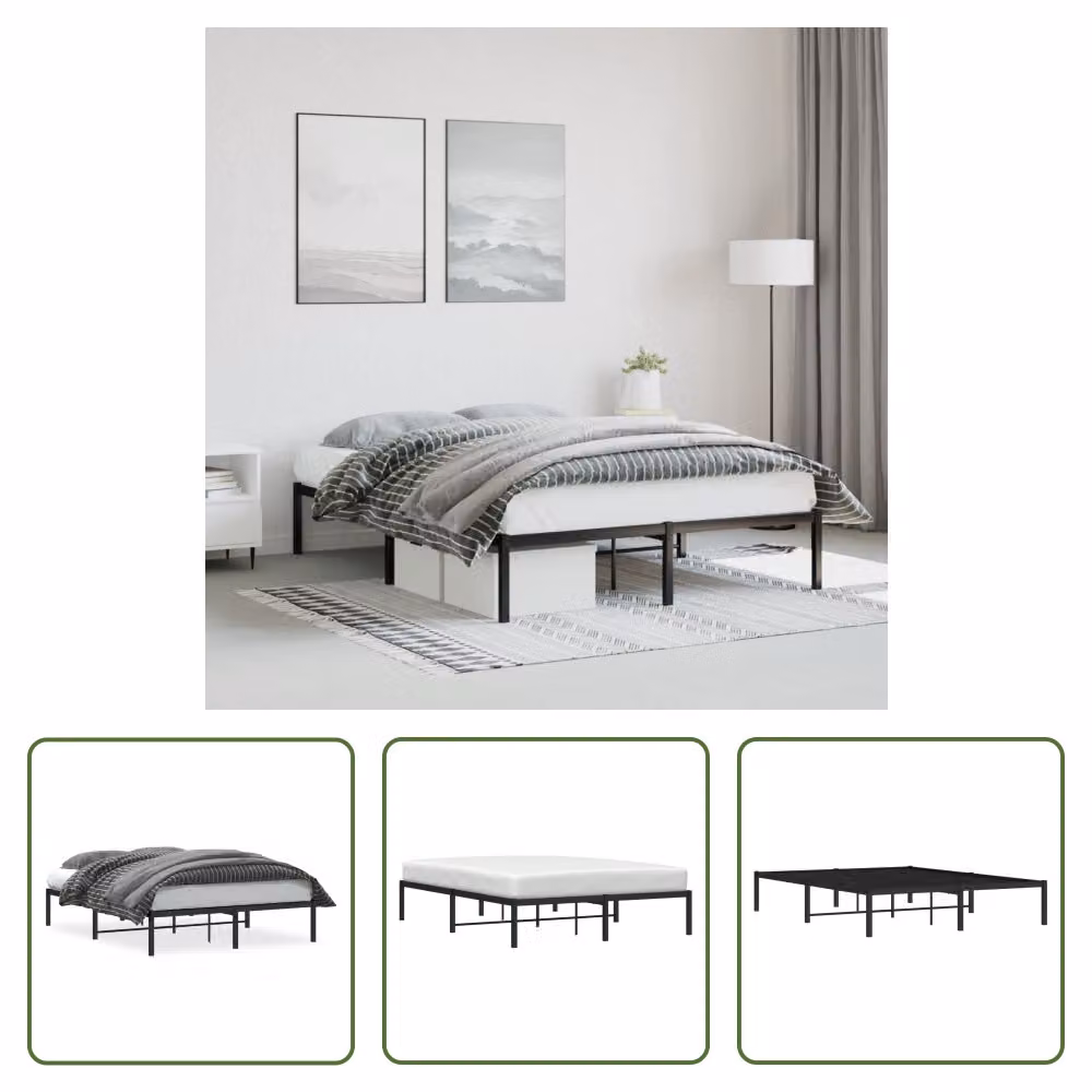The Living Store Struttura letto in metallo nero 140x200 cm