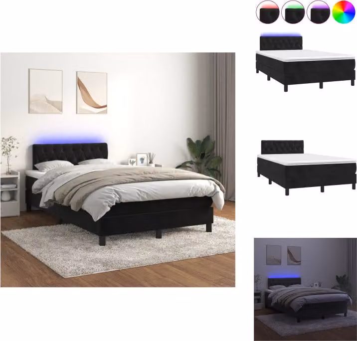 vidaXL Letto a molle con materasso e LED nero 120x200 cm in velluto - Letti e strutture letto