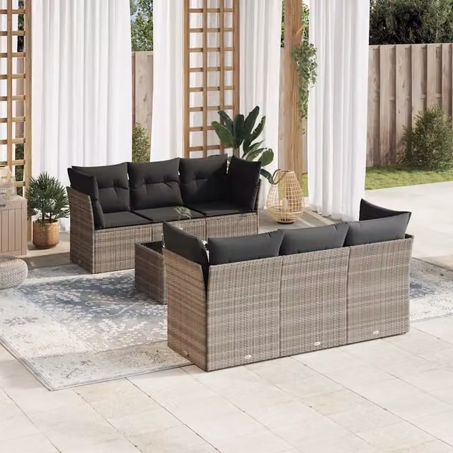 Set Divani da Giardino 7pz con Cuscini Grigio Chiaro Polyrattan 3217262