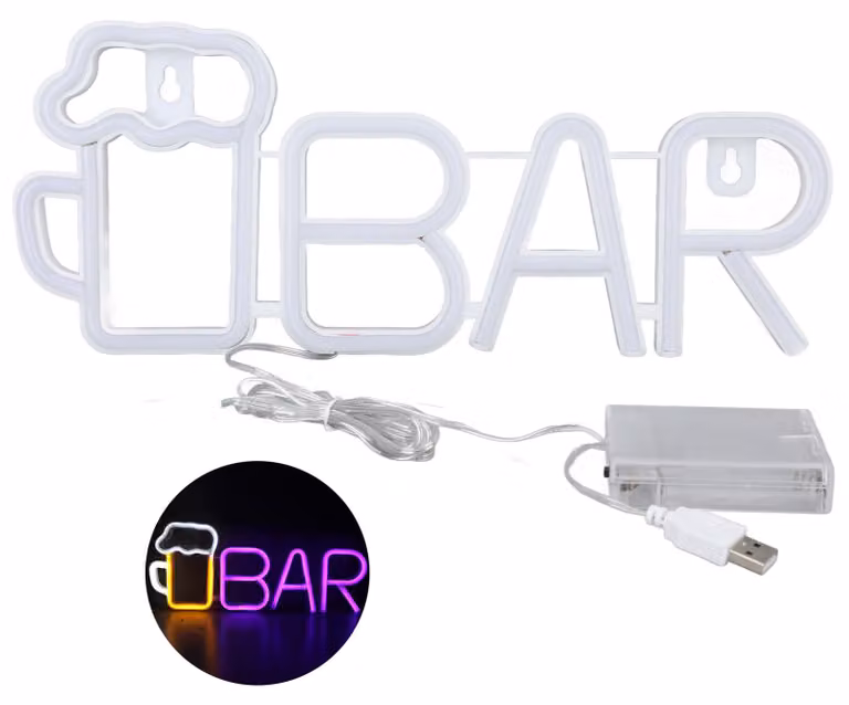 Insegna luminosa a LED a forma di bar, alimentata tramite USB o batterie, con elevati standard di sicurezza, ampiamente utilizzata come luce decorativa per camere da letto, feste, giardini, color viola