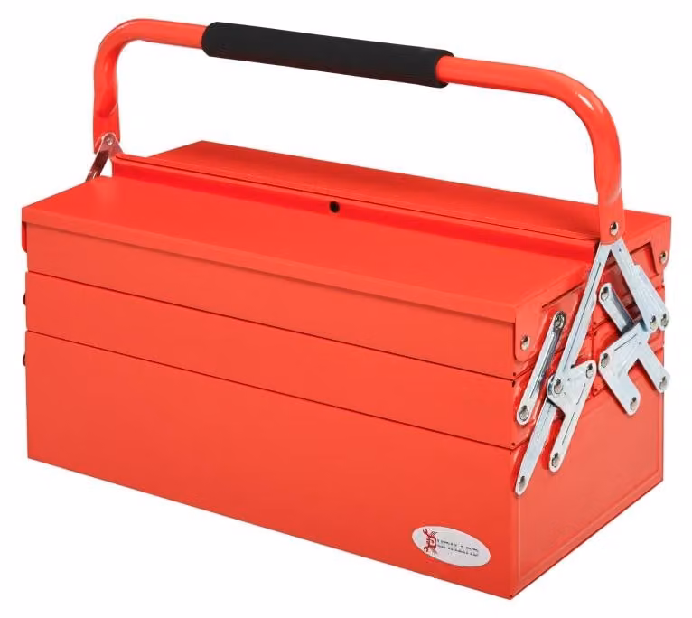 Valigetta pieghevole Moonbite per utensili, dimensioni 45 x 20 x 34,5 cm, con 5 scomparti e 3 ripiani, valigetta per utensili in acciaio inossidabile, resistente ai graffi, con maniglia per il trasporto, colore rosso