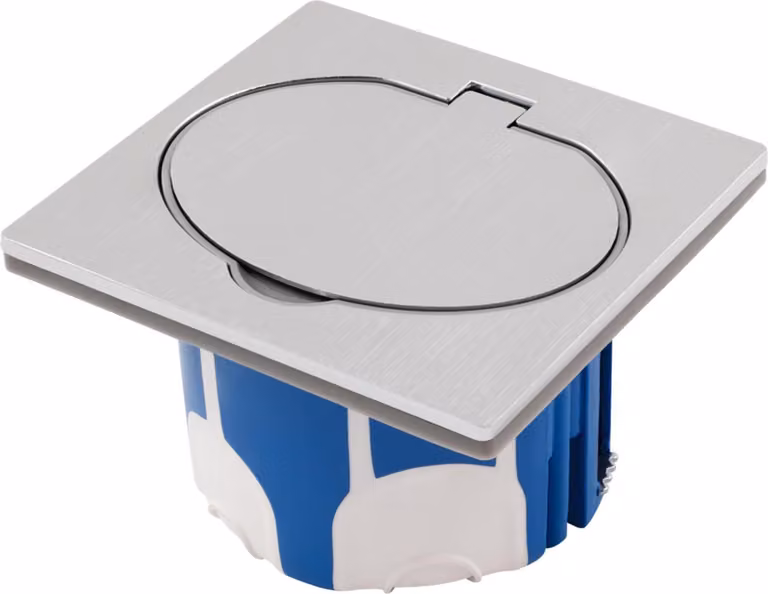 Presa da incasso a pavimento, IP44, acciaio inox, 3680W, incl. cassetta per apparecchi Antivento