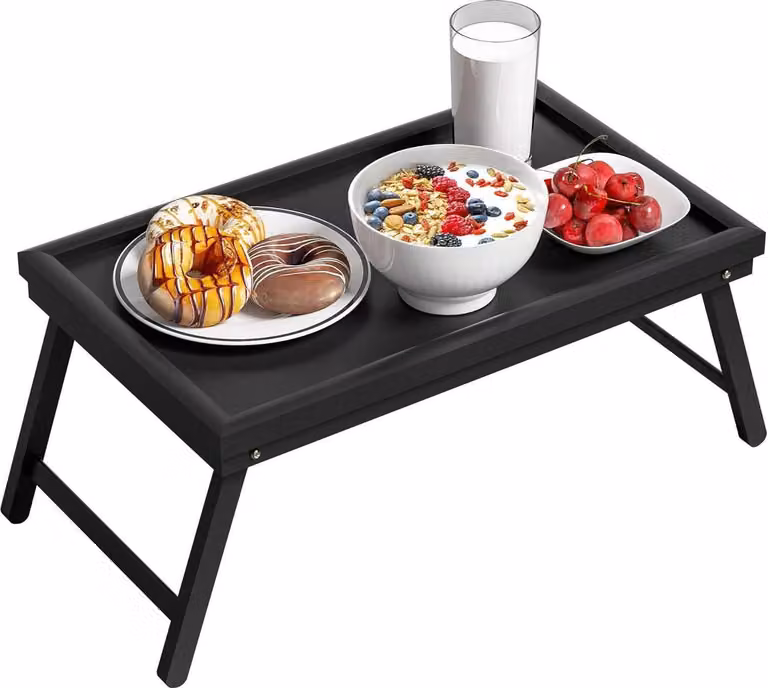 Vassoio per la colazione Vassoio pieghevole in bambù Vassoio per alimenti Vassoio per piedi Tavolo pieghevole Tavolo da letto Tavolo 50x30x23 cm Nero