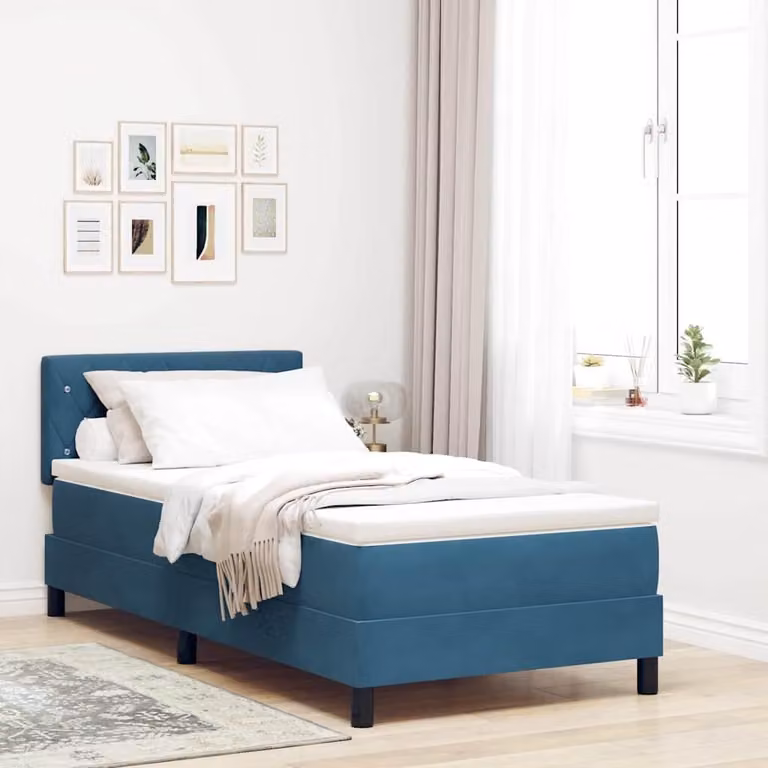 Letto a Sorgente LED con led Blu Scuro 100 x 200 cm Velluto