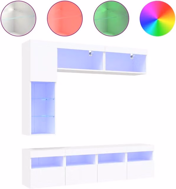 Set Mobili TV a Muro 7 pz | Armadietto TV | Mobile Porta TV con Luci LED Bianco