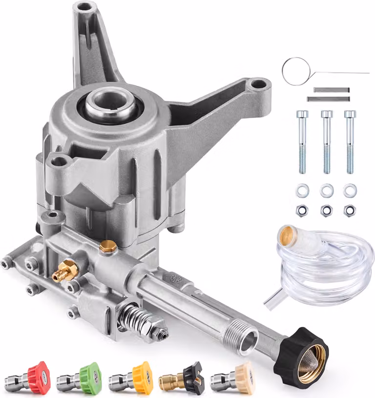 SucceBuy pompa per idropulitrice, 3100 PSI, 2,5 GPM, albero da 7/8 di pollice verticale, kit di ricambi con 5 ugelli, ferramenta e tubo per sifone per più marche