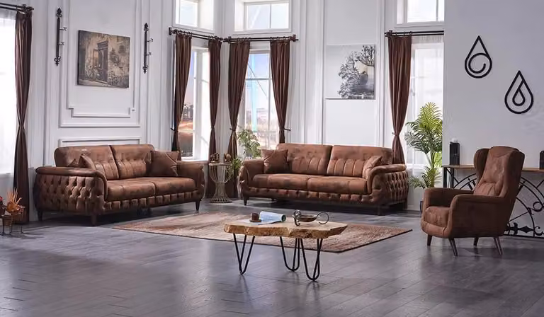 Braun Sofa Set 3tlg Wohnzimmer Sofagarnitur 3+3+1 Sitzer Modern Leder