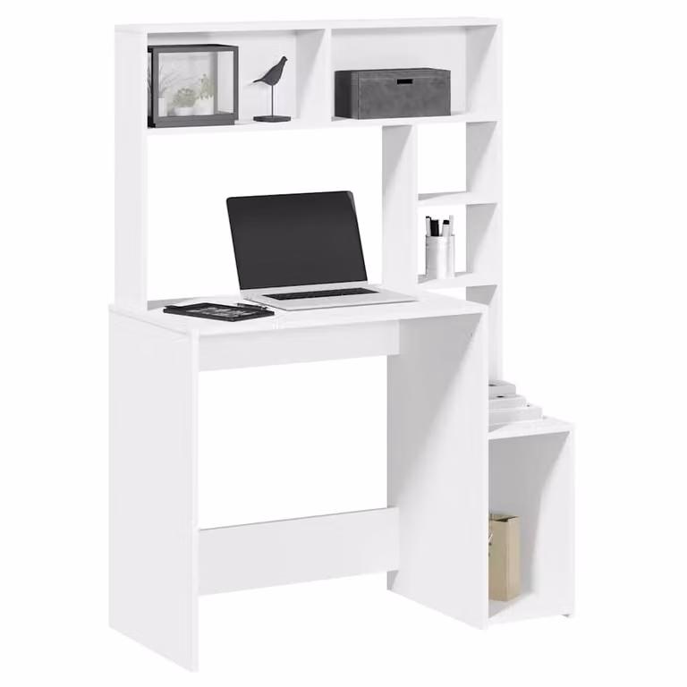 Scrivania con mensole vidaXL bianca in legno e MDF, L 100 x P 45 x H 140 cm