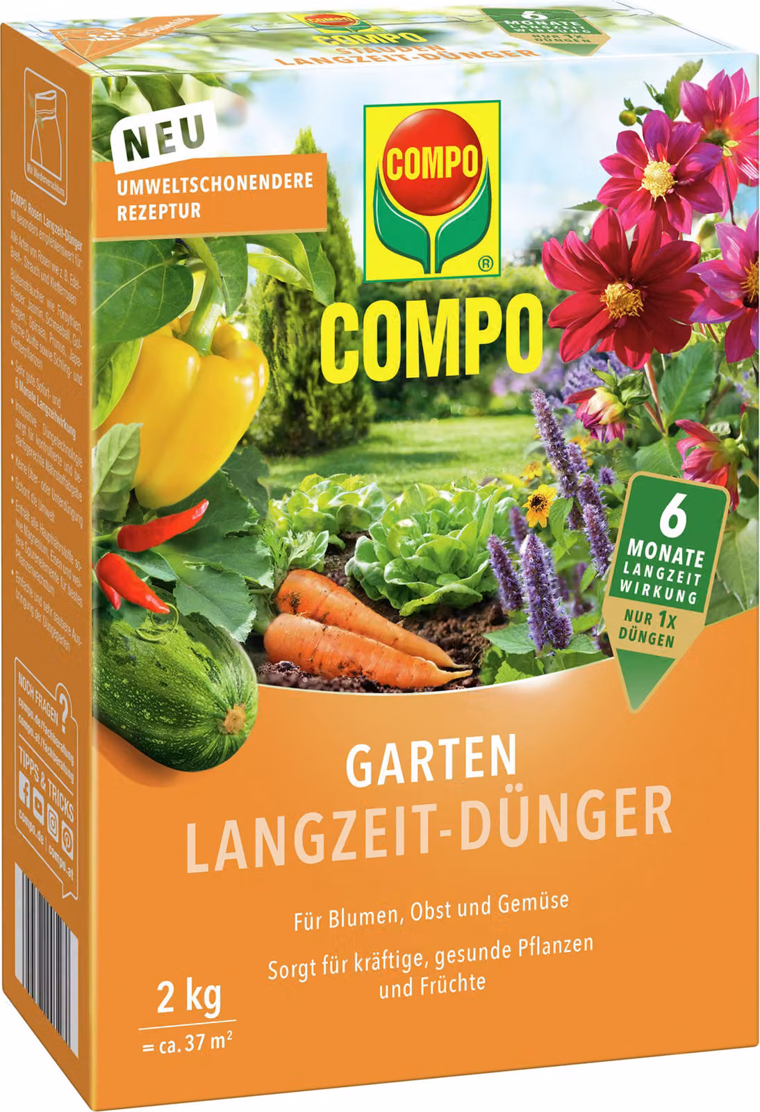 COMPO concime a lento rilascio per piante da giardino, ecologico, effetto a lungo termine per 6 mesi, 2 kg, 37 m², 23846