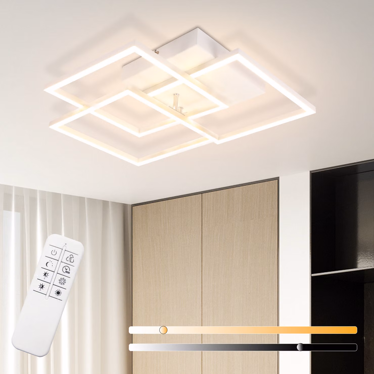 ZMH Lampada da soffitto a LED per cucina 36W, lampada da soggiorno, dimmerabile con telecomando, lampada da cucina in metallo bianco per camera da letto e camera dei bambini