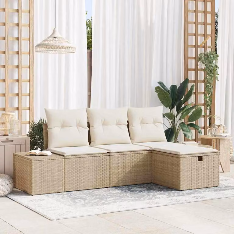Maison Exclusive - Set da giardino composto da 4 pezzi, divano in rattan sintetico
