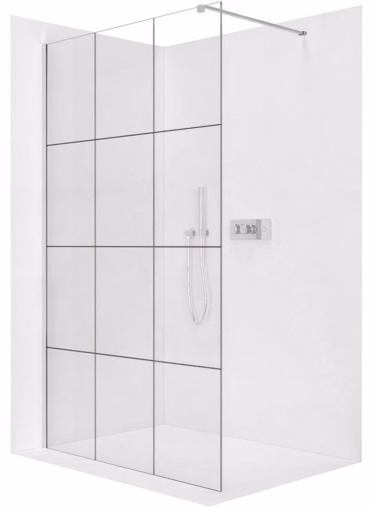 CERANO - Box doccia Walk-in Onyx Cube L/P - 8 mm - montante squadrato - cromato, vetro industriale - 130x200 cm