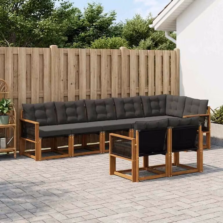 Set di divani da esterno vidaXL 8 pz in legno di acacia e textilene, colore marrone e nero