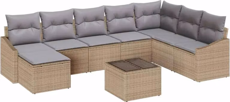 Set di divani con cuscino 9 pcs Beige polyrattan