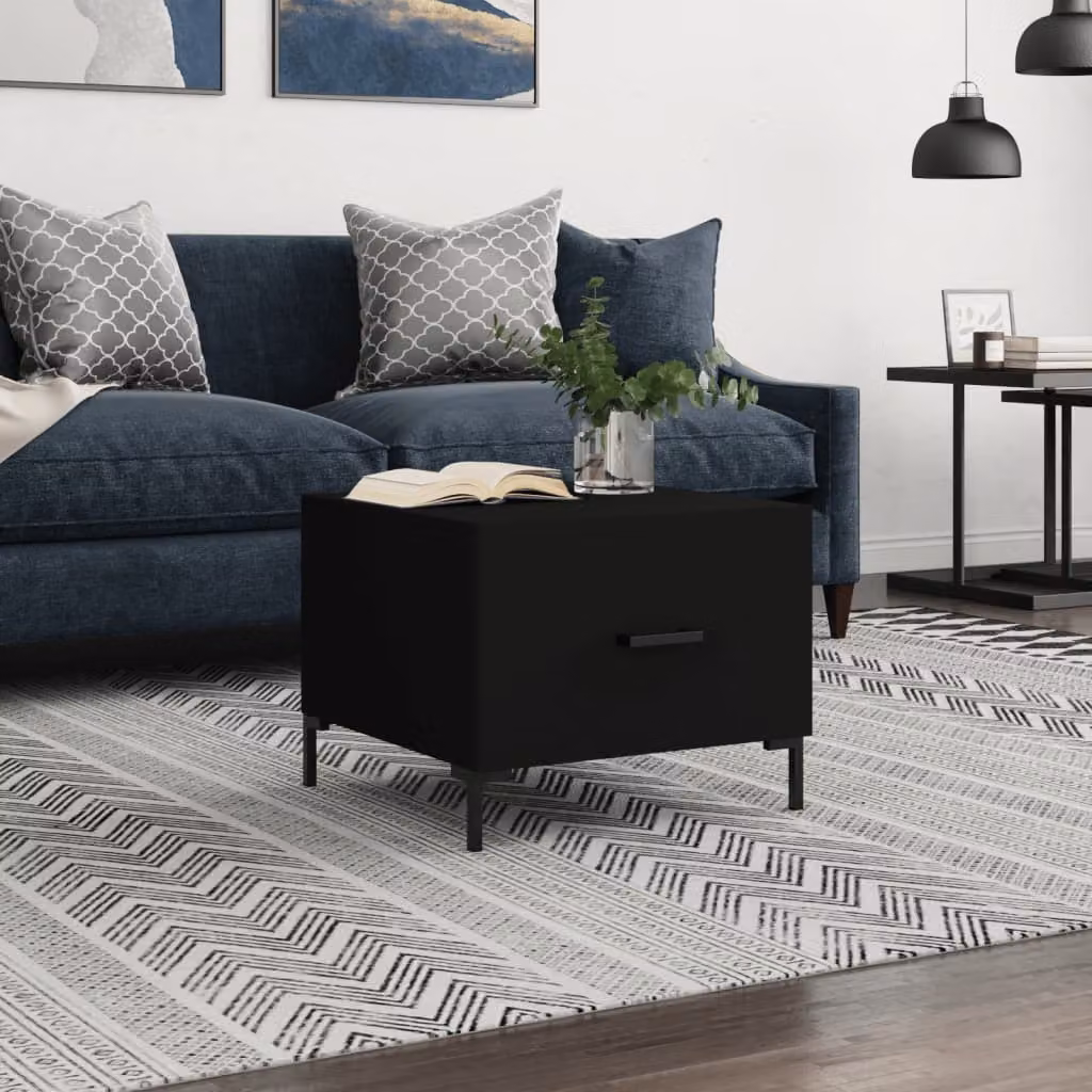 vidaXL Tavolino da Salotto Moderno Nero in Legno e Metallo L/P/H: 50 x 50 x 40 cm