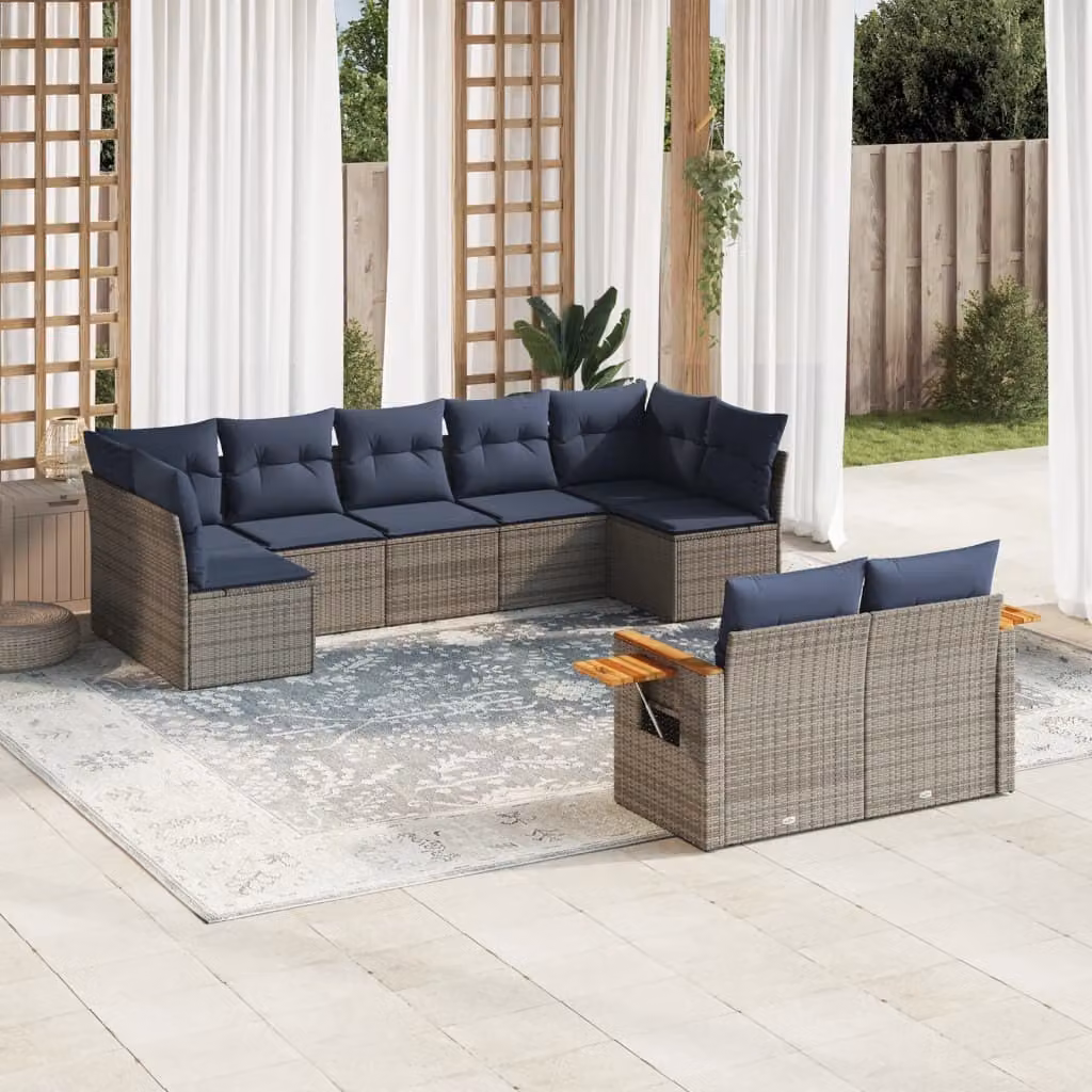 Maison Exclusive - Set Divani da Giardino 9 pz con Cuscini Grigio in Polyrattan