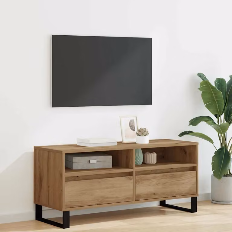 Mobile TV vidaXL in rovere artigianale e metallo, marrone, L 100 x P 34,5 x H 44,5 cm