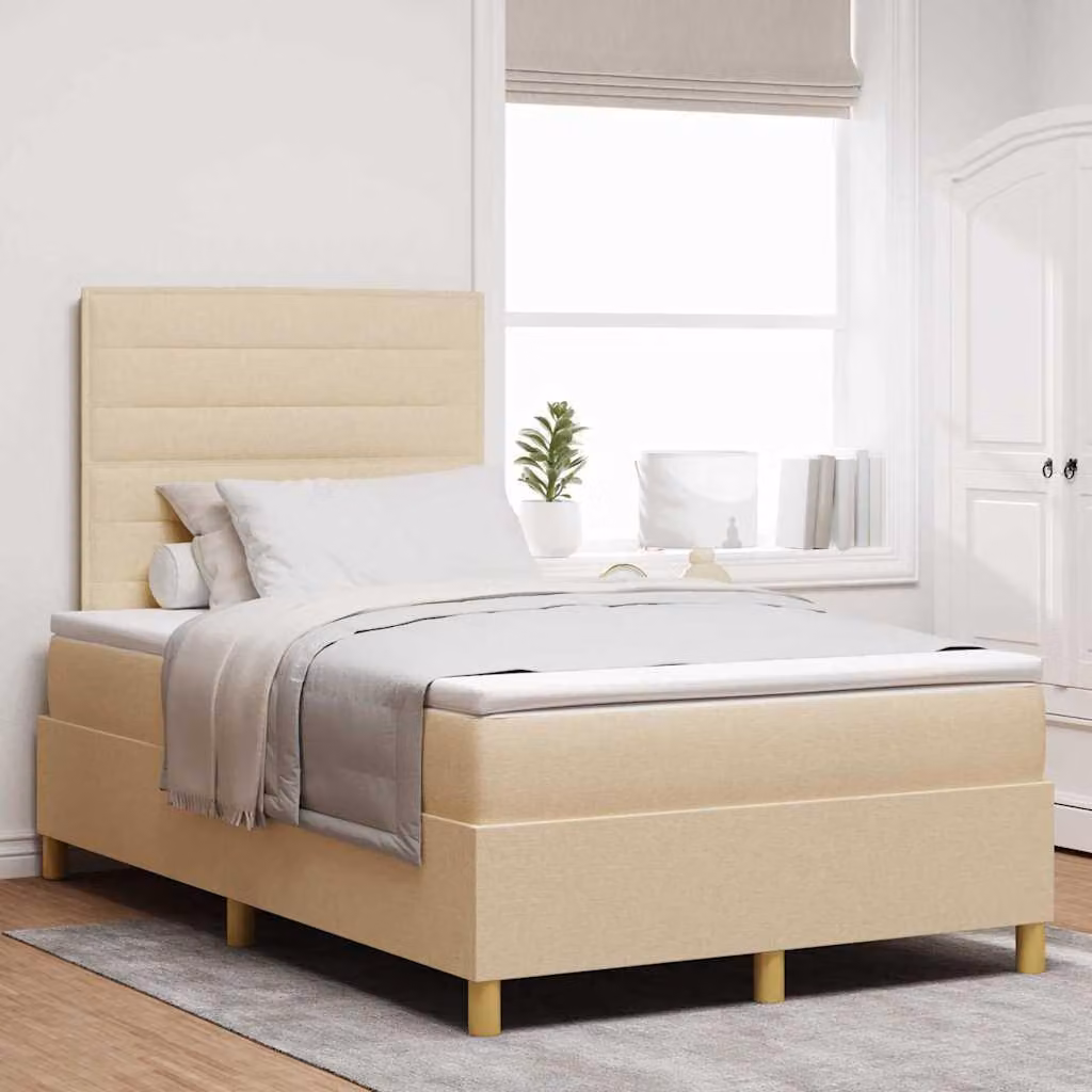Maison Exclusive - Letto boxspring a LED con testiera color crema 120 x 200 cm in tessuto