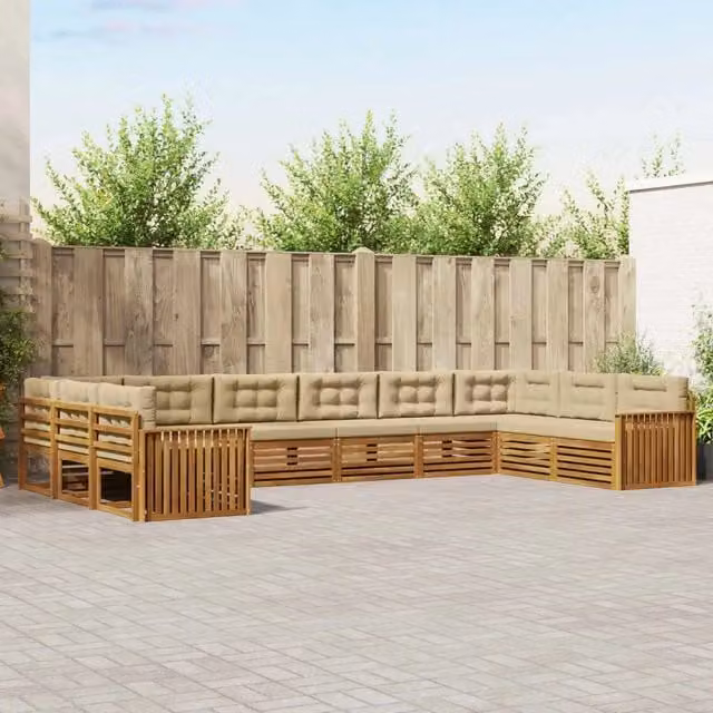 Set di divani da giardino a L con 8 pezzi vidaXL in legno di acacia massello, colore beige e marrone, con cuscini inclusi
