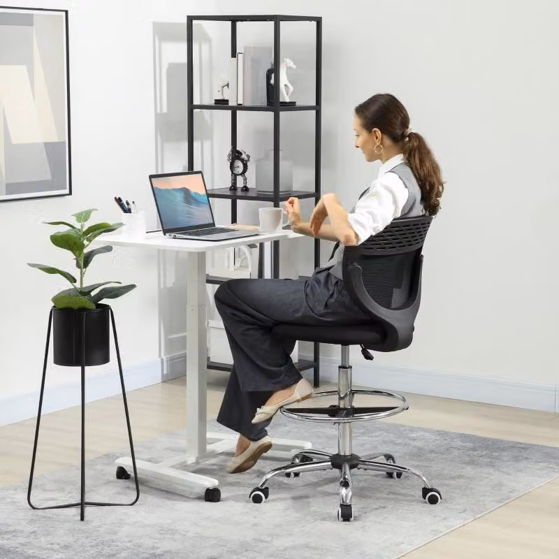sedia da ufficio ergonomica okwish sedia girevole con design sedia da ufficio alta, sedia da scrivania reclinabile anello piede regolabile, nero