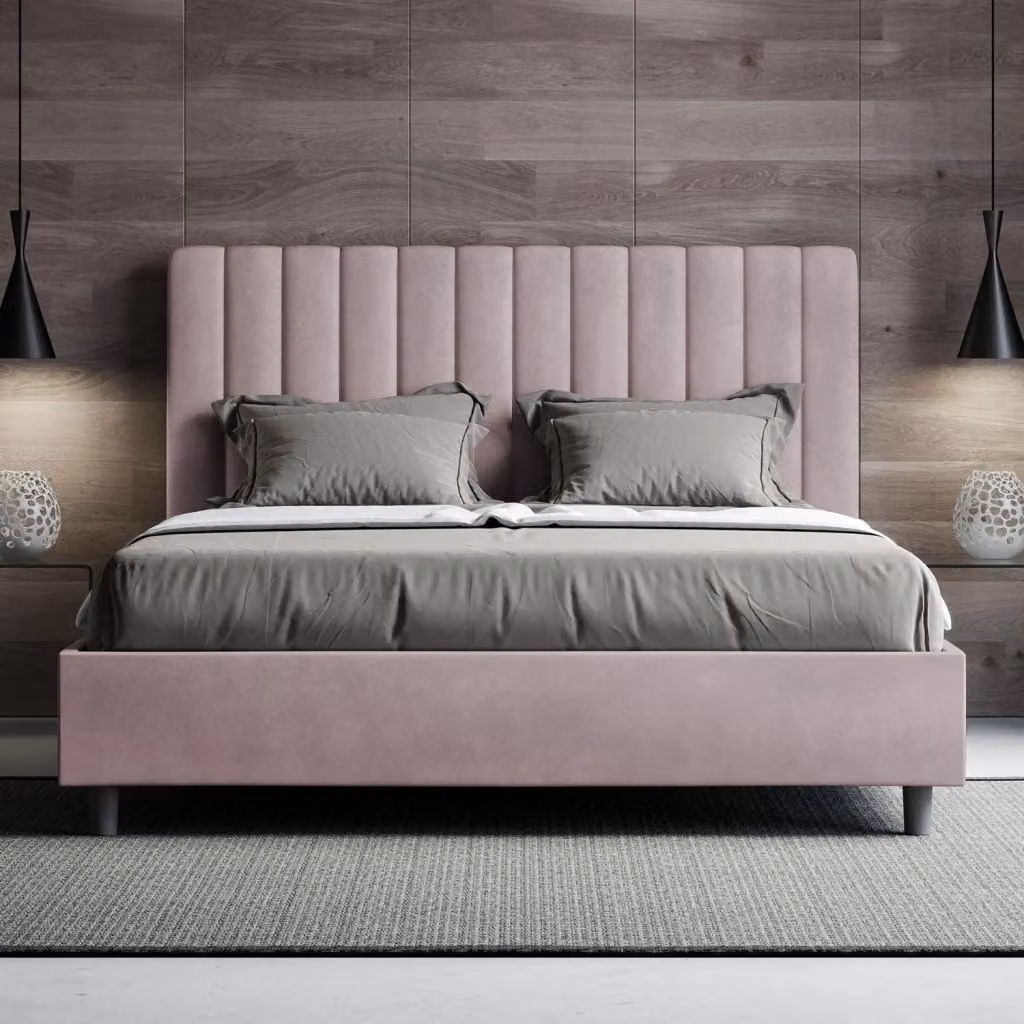 Letto Matrimoniale Moderno Giordanoshop con Contenitore a Alzata in Velluto Viola L: 175 cm, P: 122 cm, H: 210 cm – 2