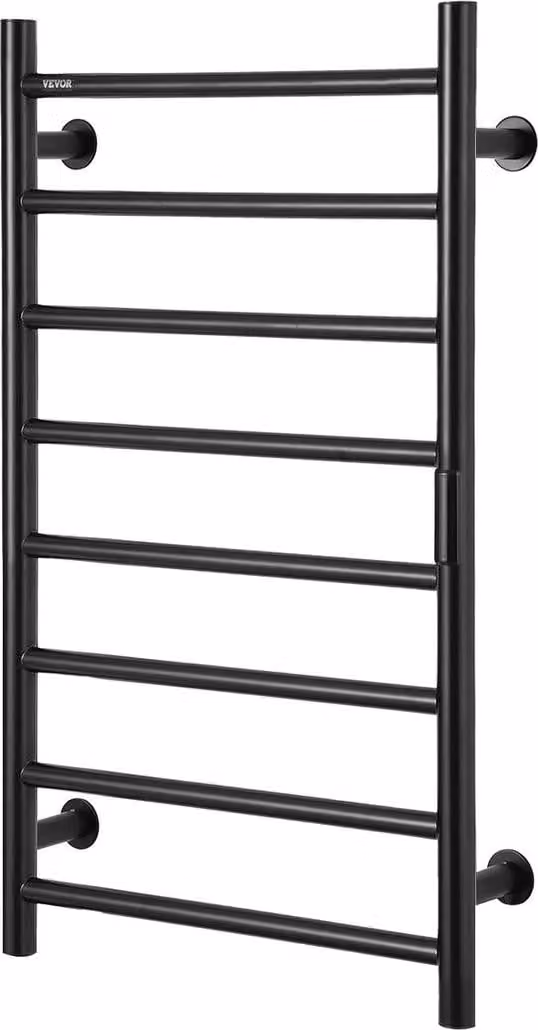 Scaldasalviette a 8 barre Scaldasalviette riscaldato da parete per bagno Nero