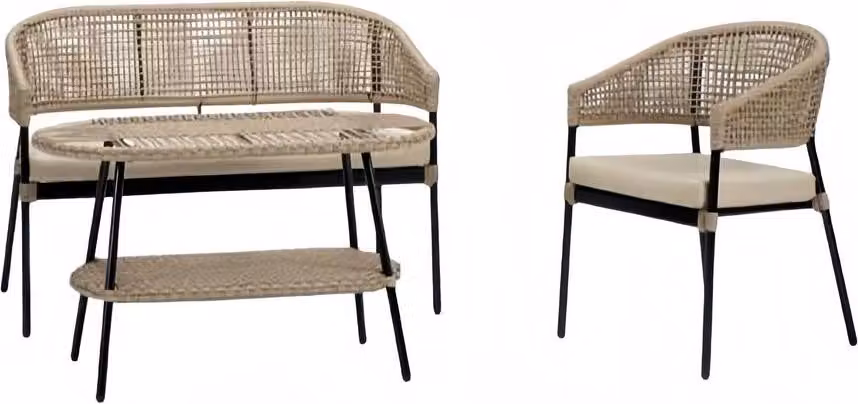 Sofagarnitur Beige Sofa 2 Sitzer Luxuriöse Rattan Moderner Sessel Couchtisch