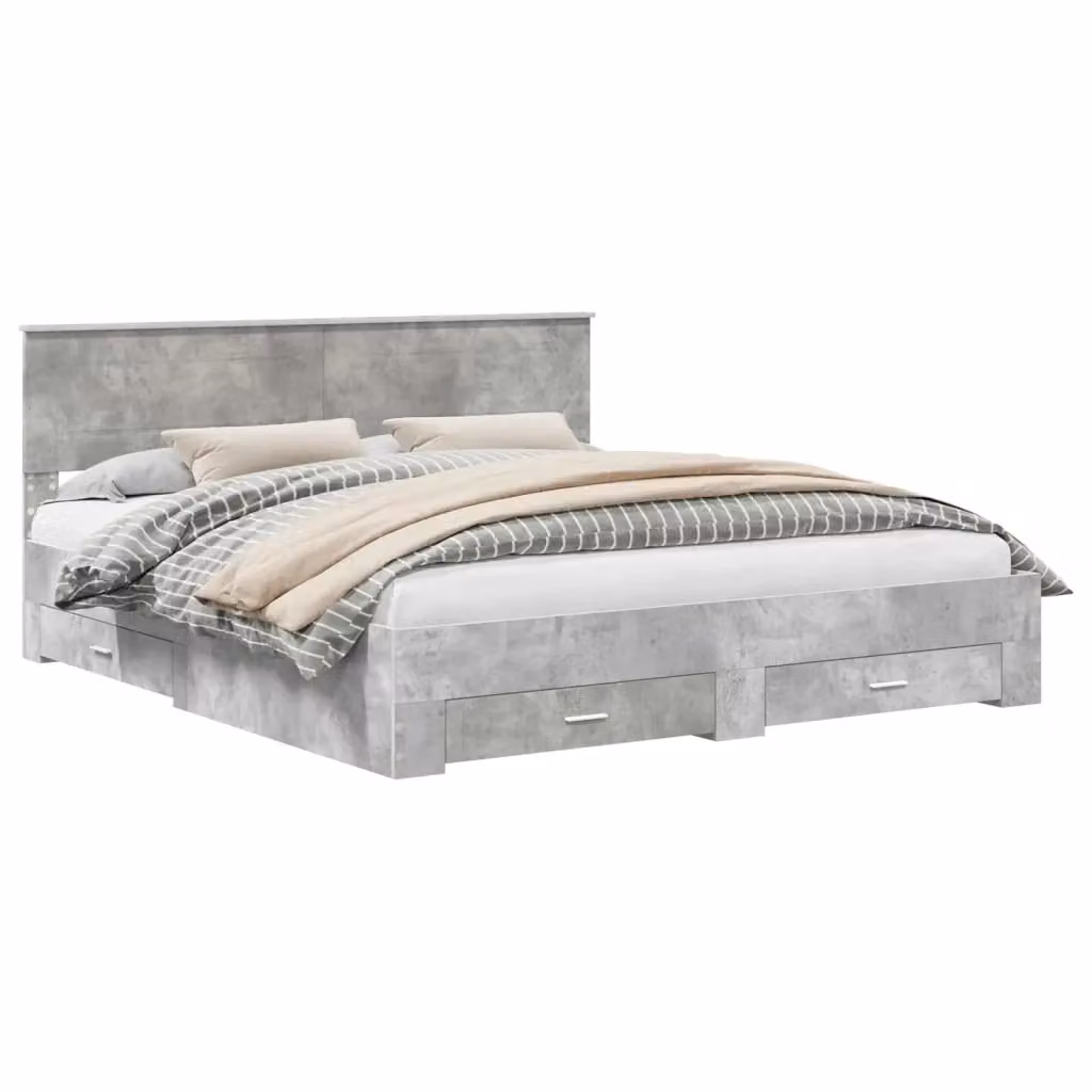 vidaXL Struttura letto moderna con cassetti in legno MDF Grigio, L: 180 cm, P: 200 cm, H: 90 cm – 2