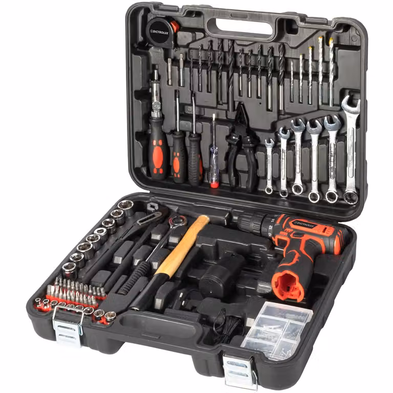 DICTROLUX Valigetta kit attrezzi con trapano avvitatore ricaricabile e 135 accessori, colore nero