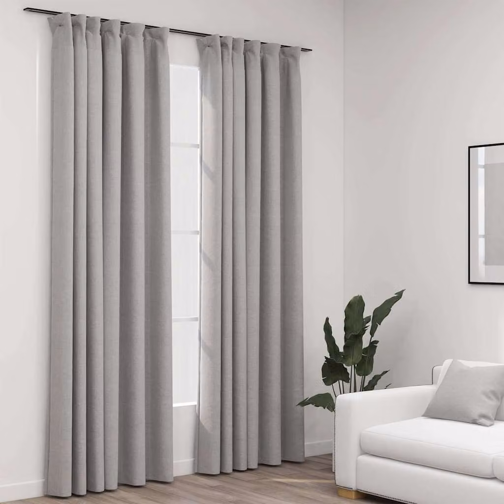 Set di 2 tende oscuranti vidaXL con effetto lino grigie, L 140 cm x H 225 cm
