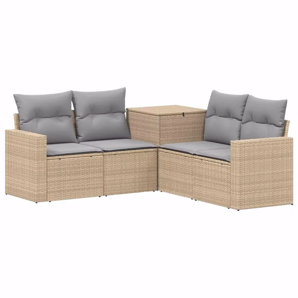 Set di divani da giardino a forma di L con poltrona e pouf vidaXL in polyrattan beige e grigio con cuscini inclusi e coperture rimovibili – 2
