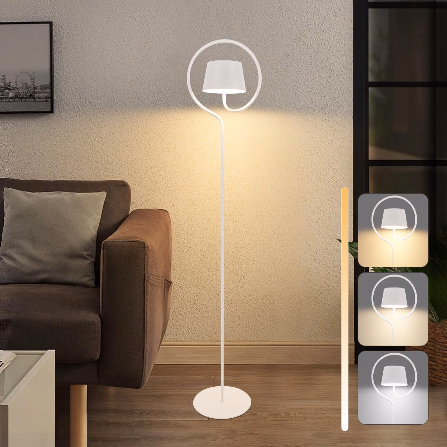 ZMH Lampada da terra solare da esterno dimmerabile 120cm: Lampada da terra LED Soggiorno con batteria ricaricabile USB-C Bianco Lampada da terra senza fili 3000K-6500K Altezza regolabile per camera da letto Ufficio Giardino Terrazze