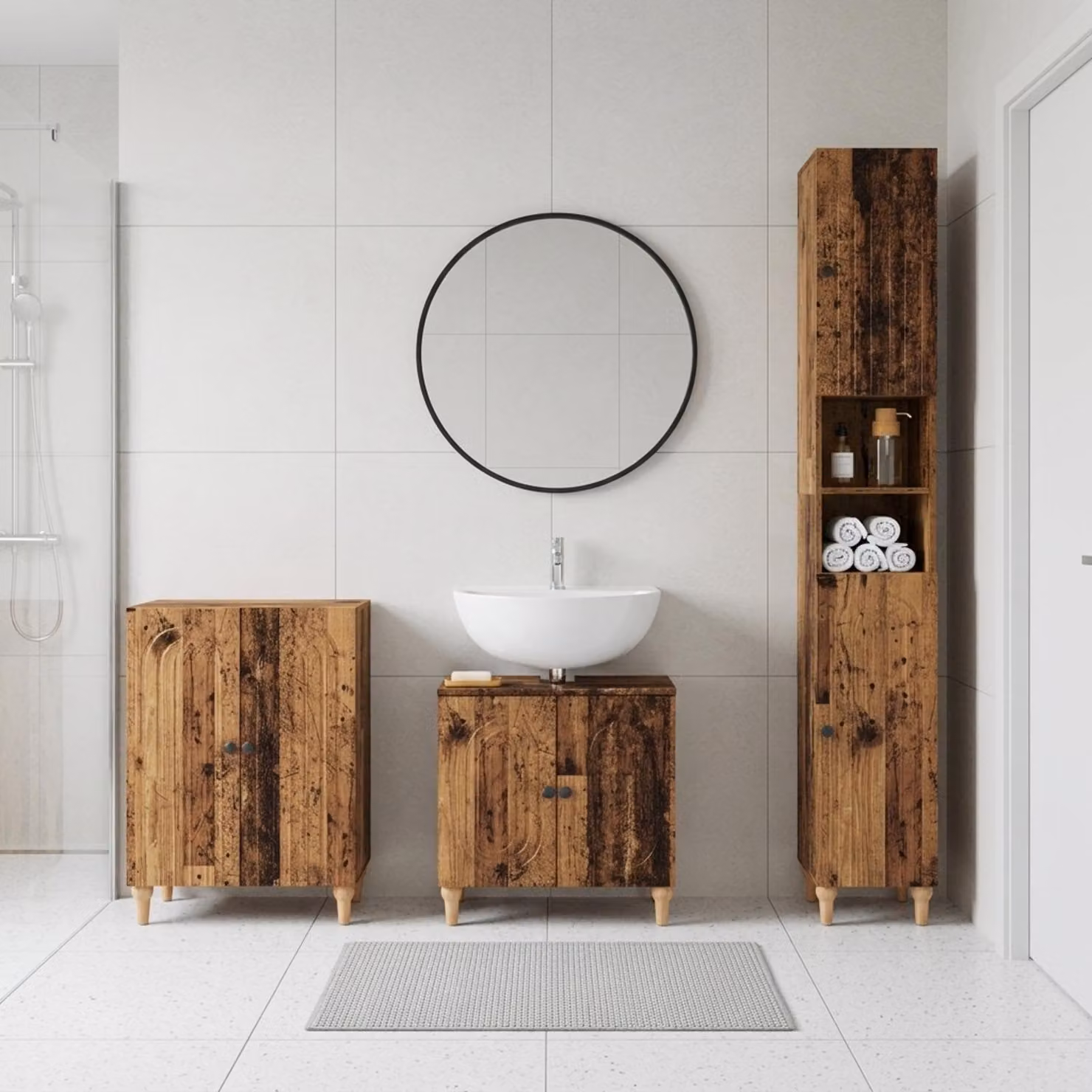 Set di armadietti da bagno vidaXL ALKMAAR in 3 pezzi in legno marrone stile moderno