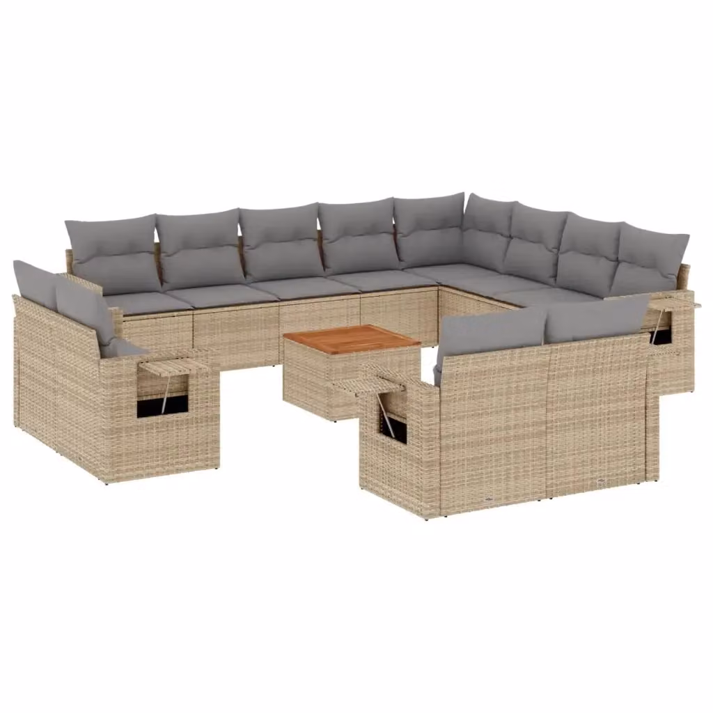 Set Divano da Giardino Moderno VIDAXL a Forma a U in Polyrattan Beige con 13 Pezzi e Cuscini – 2