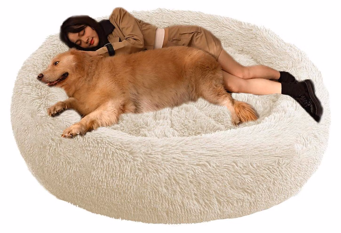 Cuccia per cani, cuccia per gatti, ortopedica, rotonda, beige, diametro 140 cm