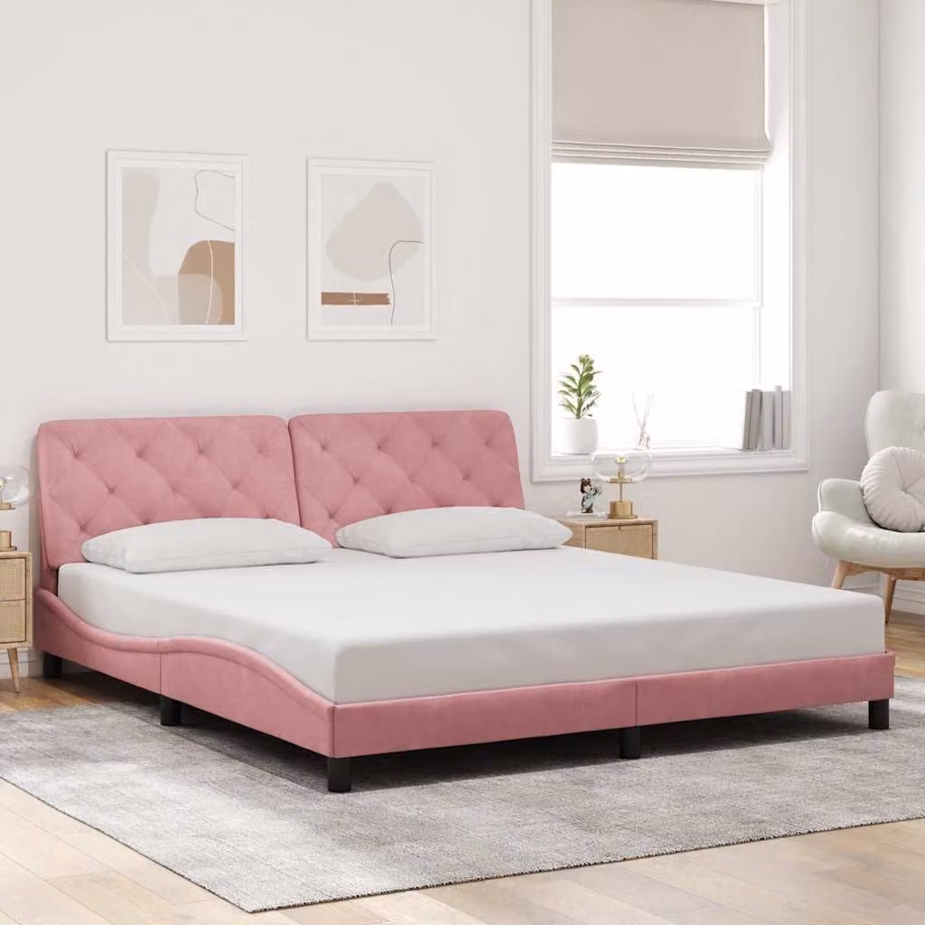 vidaXL Giroletto senza Materasso in Velluto Rosa 180x200 cm – 1