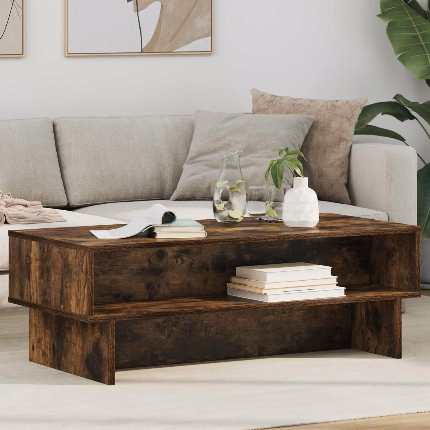 vidaXL Tavolino da salotto moderno in rovere fumé, L 100 x P 46 x H 35 cm