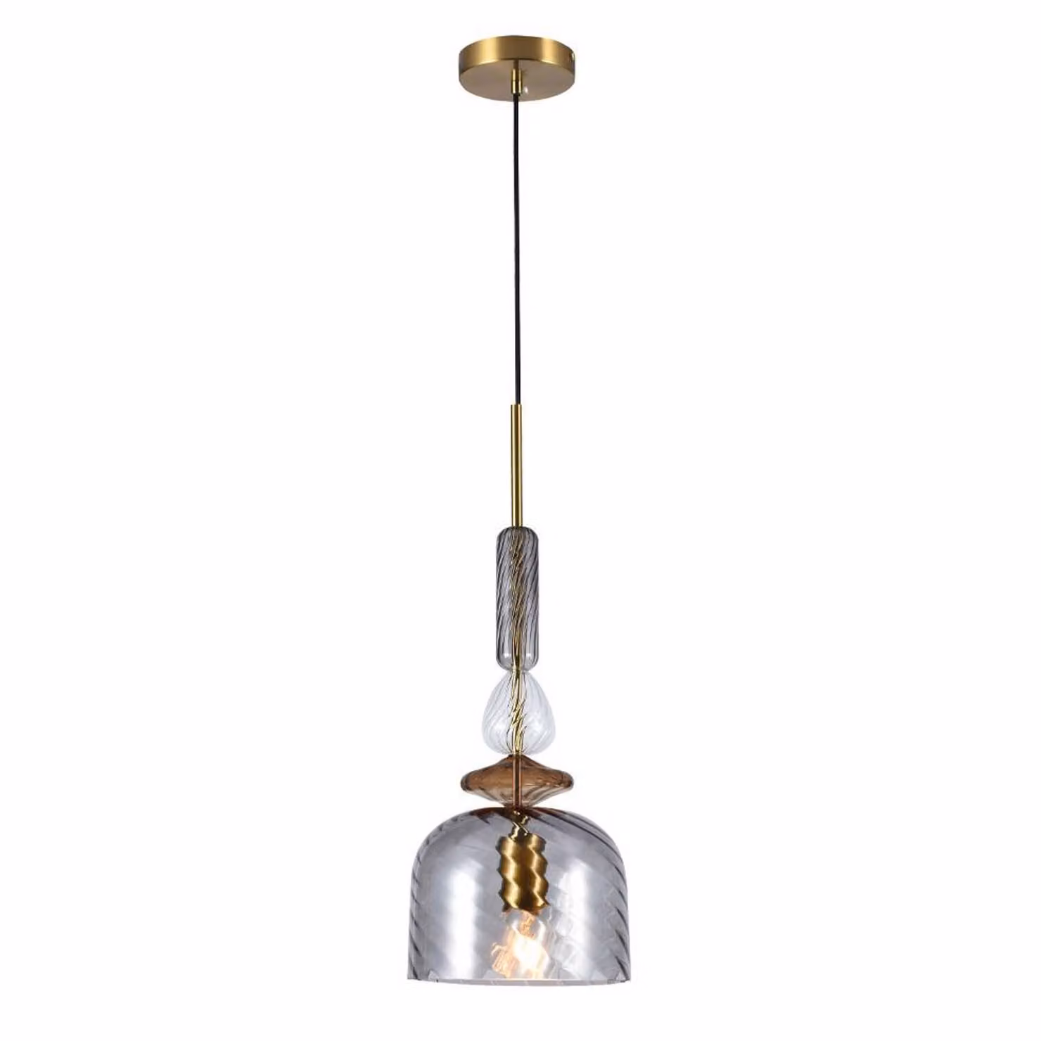 Viokef Lampada a sospensione in vetro Glorial, dimmerabile, Alluminio / Grigio / Zincato, Soggiorno / Sala da pranzo, Vetro, Vintage, Lampada a sospensione