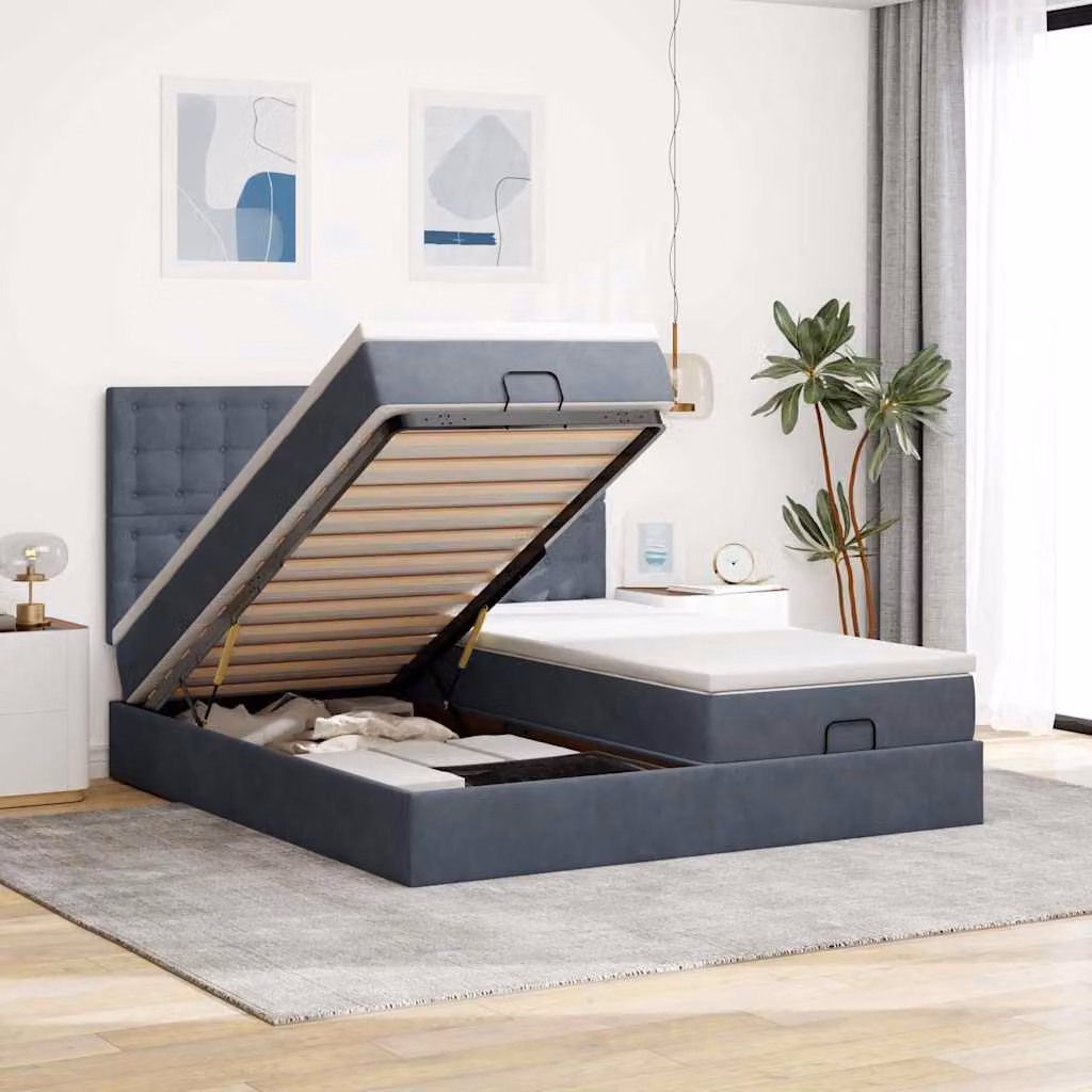 Letto con contenitore a sollevamento vidaXL in velluto con materasso L: 180 cm, P: 200 cm, H: 128 cm