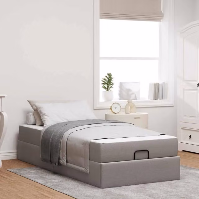 Letto con struttura imbottita e materasso vidaXL in tessuto con cassetti, L/P/H: 200 x 100 x 43,5 cm, disponibile in beige o grigio – 1
