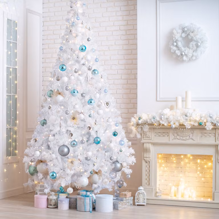 Albero di Natale artificiale Salcar 210 cm con sistema pieghevole e supporto in metallo, Ø circa 115 cm con 1025 punte, bianco