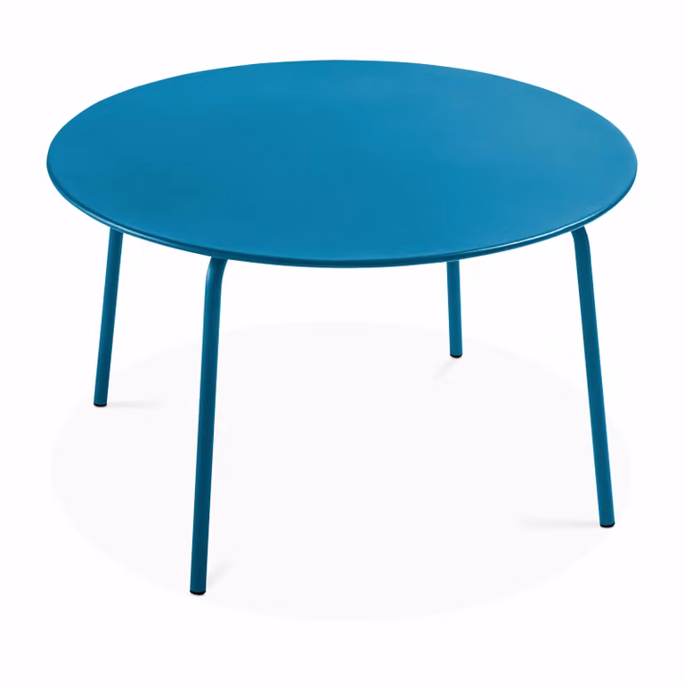 Tavolo da giardino rotondo in acciaio blu pacifico - Oviala Palavas