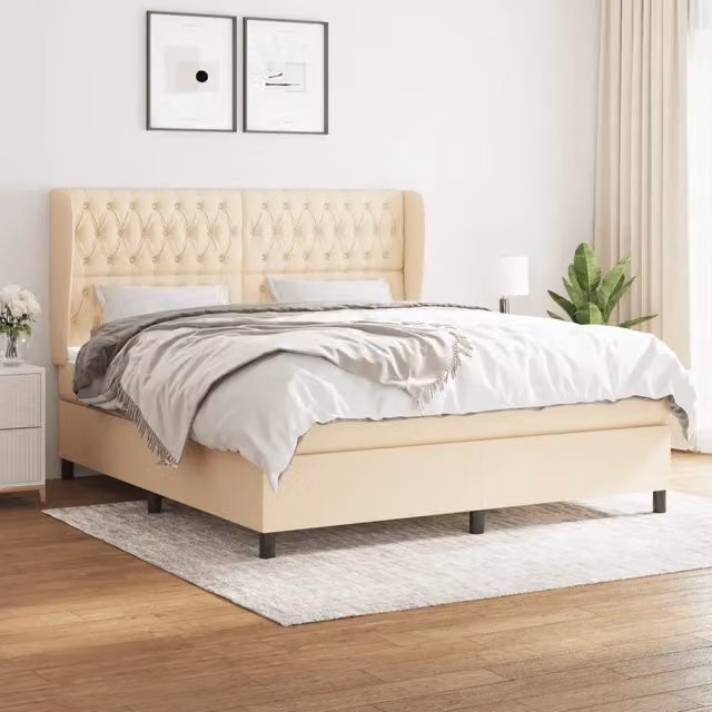 Letto Ibrido vidaXL con Giroletto a Molle e Materasso in Tessuto Beige e Bianco L/P: 180 x 200 cm