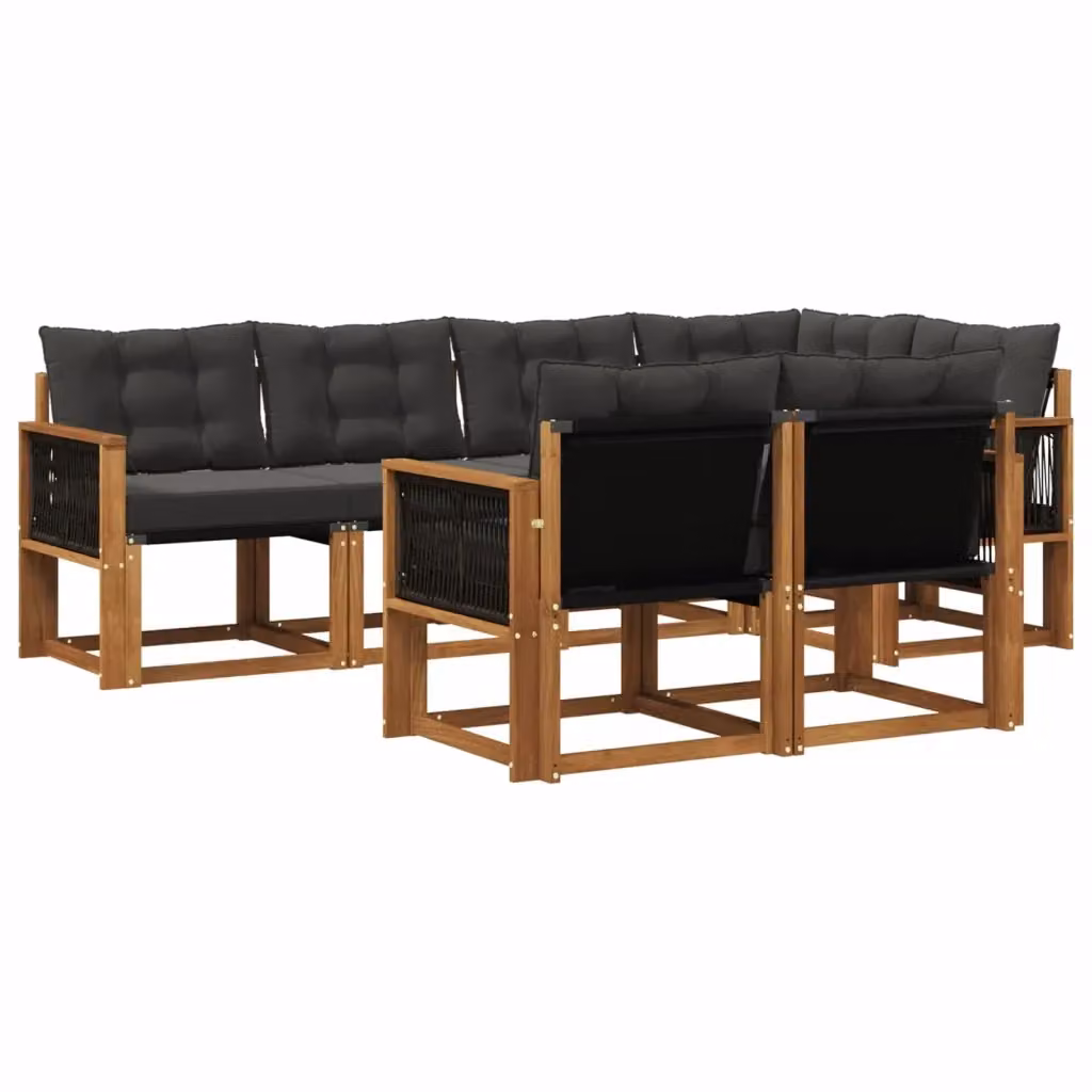 Set di divani da esterno a forma di U vidaXL in legno di acacia con cuscini beige e nero – 2