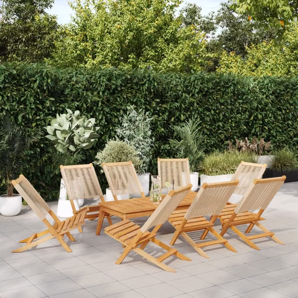 Set di 8 sedie pieghevoli vidaXL in legno di acacia oliato e textilene, colore beige, impilabili con braccioli per giardino e terrazzo